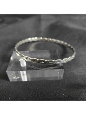 Sterling Silver Twist Bangle Bracelet Flat Rope Design Slim Modern Unisex Stack